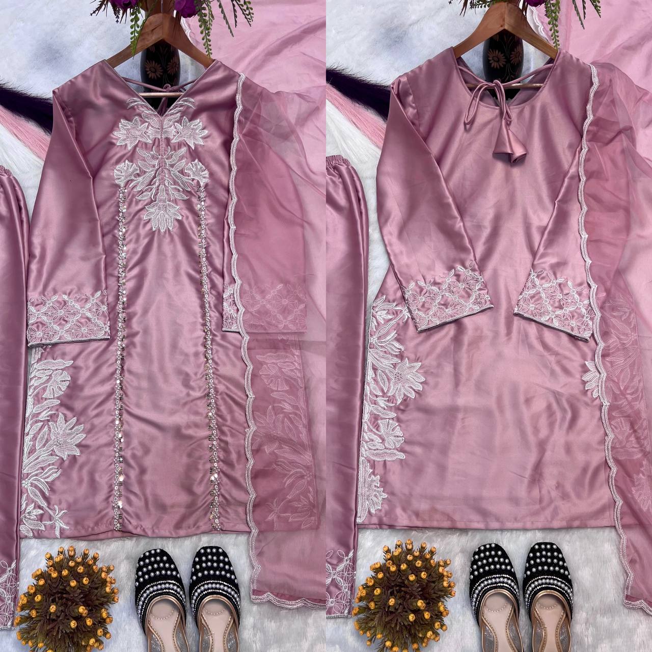Radiant Mauve Thread-Work Kurta